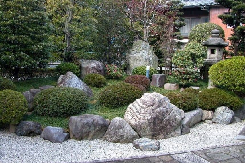 front yard with rock garder